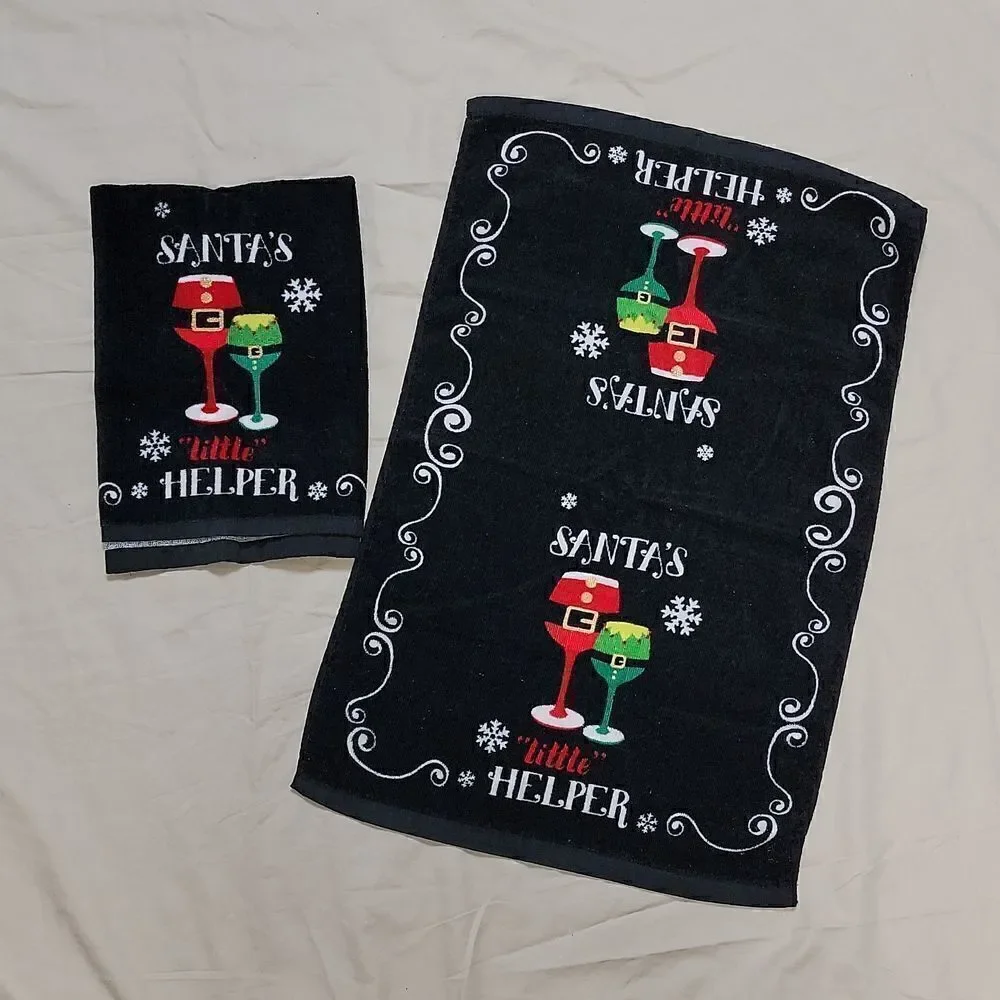 SANTA'S LITTLE HELPER WINE GLASS KITCHEN TOWELS